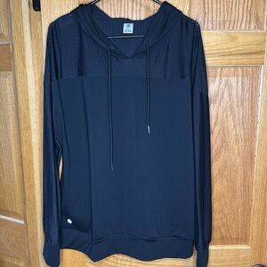 Senita Athletics Black Mesh Stretch Workout Hoodie with Side Pockets Size XXL